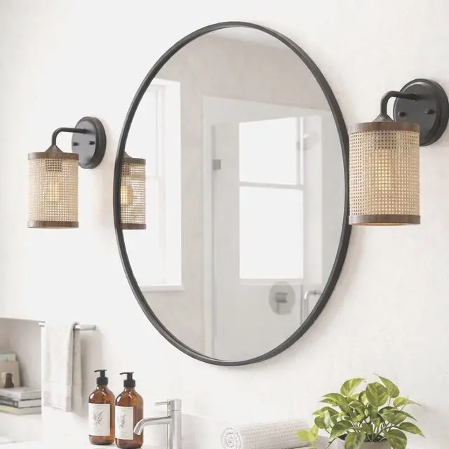 Alt view image 6 of 7 - Reef Single Lights Wall Sconce with Natural Rattan Shade Rustic Wicker Wall Light