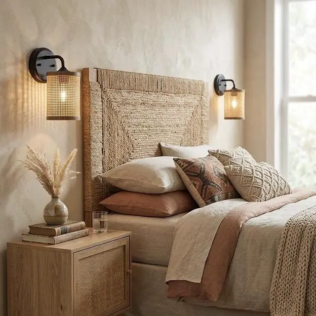 Alt view image 5 of 7 - Reef Single Lights Wall Sconce with Natural Rattan Shade Rustic Wicker Wall Light
