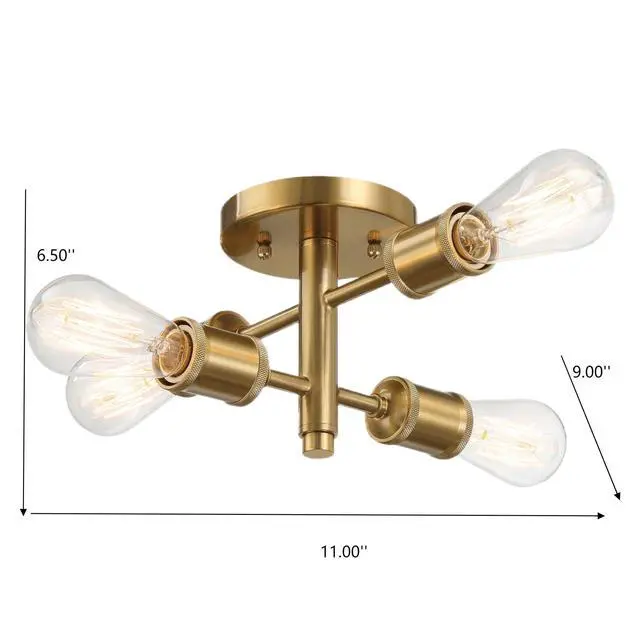 Alt view image 3 of 7 - Ephemeral Four Lights Semi Flush Mount Retro Hallway Kitchen Bedroom Living Room Ceiling Pendant 11"W × 6.5"H
