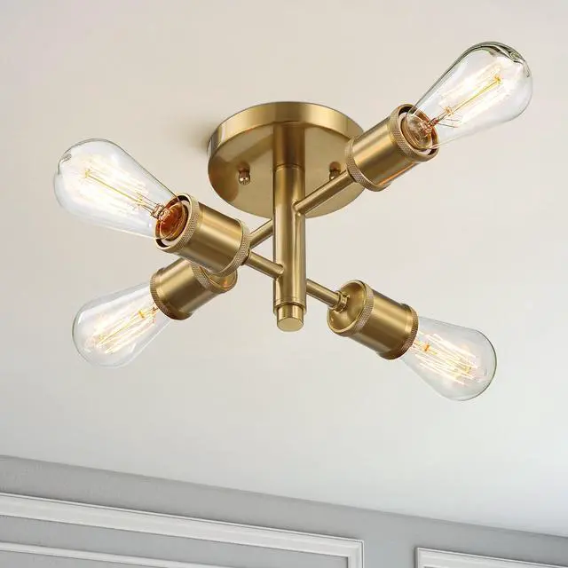 Alt view image 2 of 7 - Ephemeral Four Lights Semi Flush Mount Retro Hallway Kitchen Bedroom Living Room Ceiling Pendant 11"W × 6.5"H