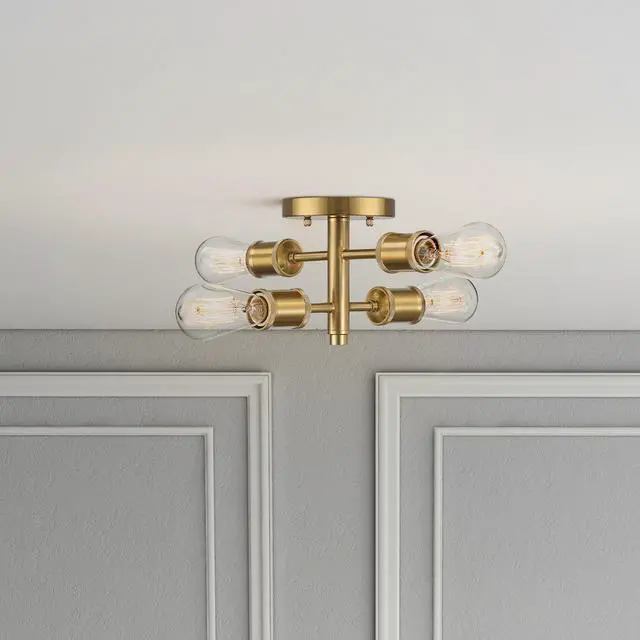 Alt view image 6 of 7 - Ephemeral Four Lights Semi Flush Mount Retro Hallway Kitchen Bedroom Living Room Ceiling Pendant 11"W × 6.5"H