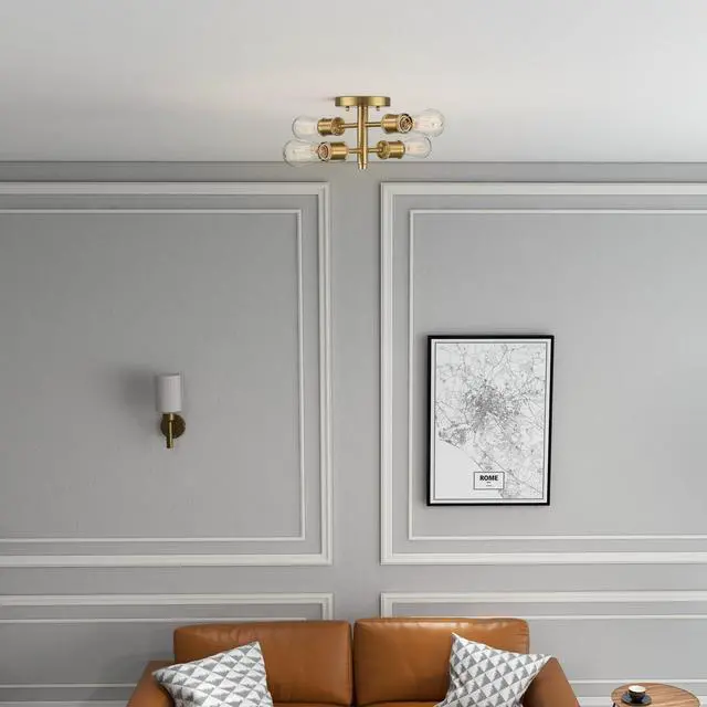 Alt view image 5 of 7 - Ephemeral Four Lights Semi Flush Mount Retro Hallway Kitchen Bedroom Living Room Ceiling Pendant 11"W × 6.5"H