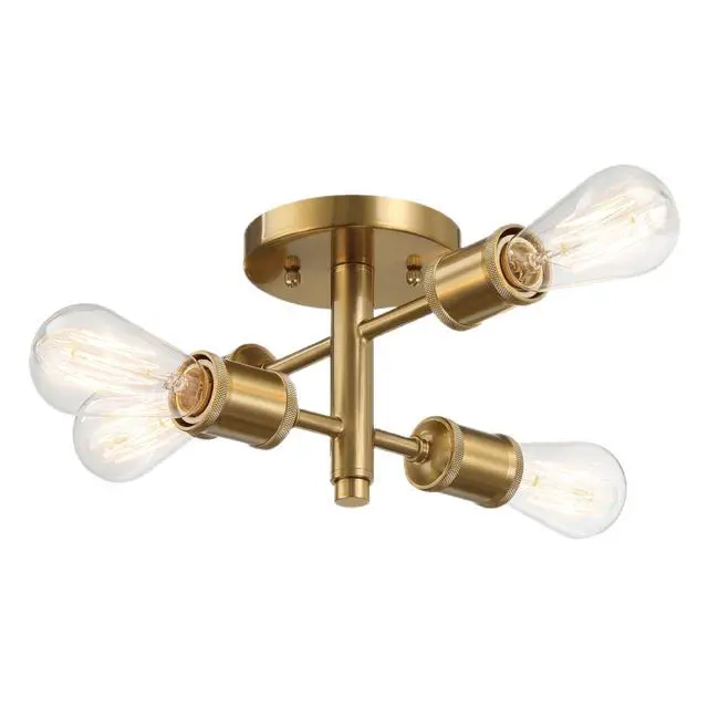 Alt view image 4 of 7 - Ephemeral Four Lights Semi Flush Mount Retro Hallway Kitchen Bedroom Living Room Ceiling Pendant 11"W × 6.5"H