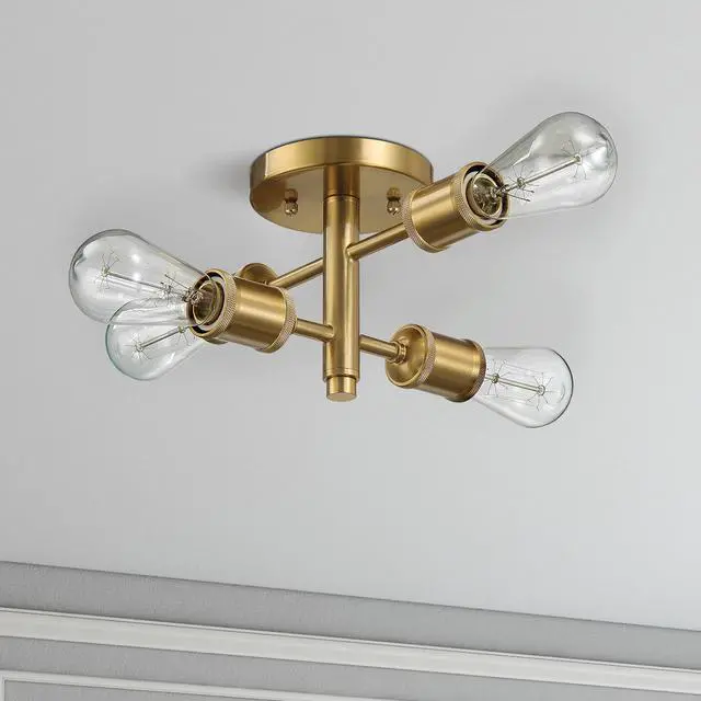 Alt view image 7 of 7 - Ephemeral Four Lights Semi Flush Mount Retro Hallway Kitchen Bedroom Living Room Ceiling Pendant 11"W × 6.5"H