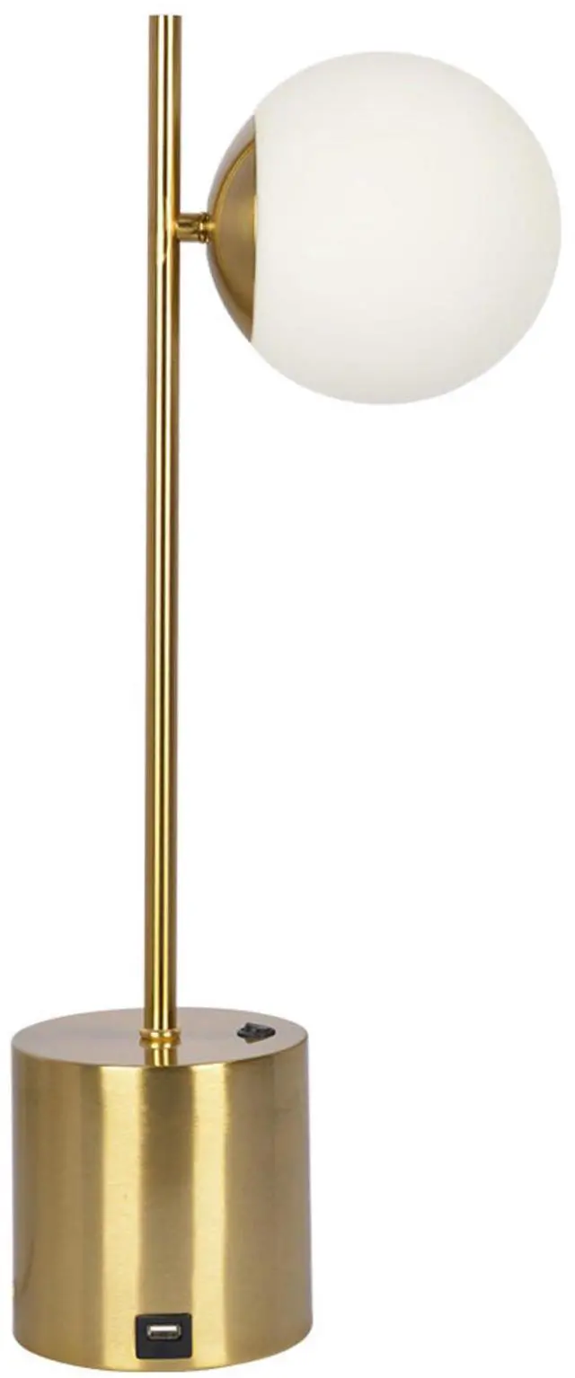 Main image of Ethereal Modern Small Brass Metal Table Lamp with White Glass Globe Shade, Elegant Desk Lamp Fixture 22"H x 9.3"W x 5.8"D for Living Room, Desk Lamps for Office Reading