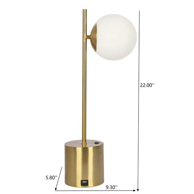 Alt view image 3 of 7 - Ethereal Modern Small Brass Metal Table Lamp with White Glass Globe Shade, Elegant Desk Lamp Fixture 22"H x 9.3"W x 5.8"D for Living Room, Desk Lamps for Office Reading