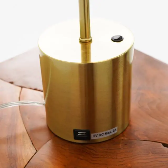 Alt view image 6 of 7 - Ethereal Modern Small Brass Metal Table Lamp with White Glass Globe Shade, Elegant Desk Lamp Fixture 22"H x 9.3"W x 5.8"D for Living Room, Desk Lamps for Office Reading