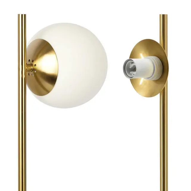 Alt view image 4 of 7 - Ethereal Modern Small Brass Metal Table Lamp with White Glass Globe Shade, Elegant Desk Lamp Fixture 22"H x 9.3"W x 5.8"D for Living Room, Desk Lamps for Office Reading