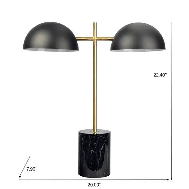 Alt view image 3 of 7 - Black Table Lamp with on/Off Switch, Double Lamp, Faux Marble Base 22.4" H x 20" W x 7.9" D for Living Room, Desk Lamps for Office Reading
