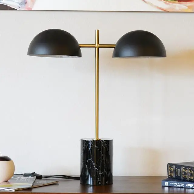 Alt view image 7 of 7 - Black Table Lamp with on/Off Switch, Double Lamp, Faux Marble Base 22.4" H x 20" W x 7.9" D for Living Room, Desk Lamps for Office Reading