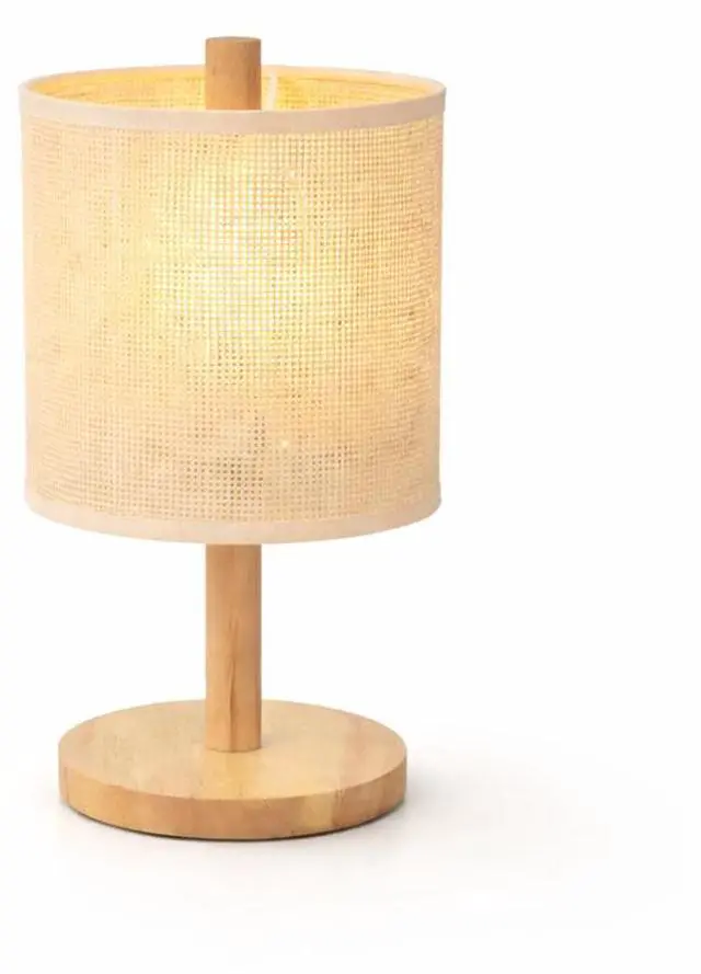 Alt view image 6 of 7 - Levio Table Lamp, Natural Oak Wooden Base with Linen Shade 110-120V Paper Rattan Weave Material Wood,Desktop Lamp From The Us Warehouse, Suitable for Bedroom, Living Room, Study, Reading Room, Office