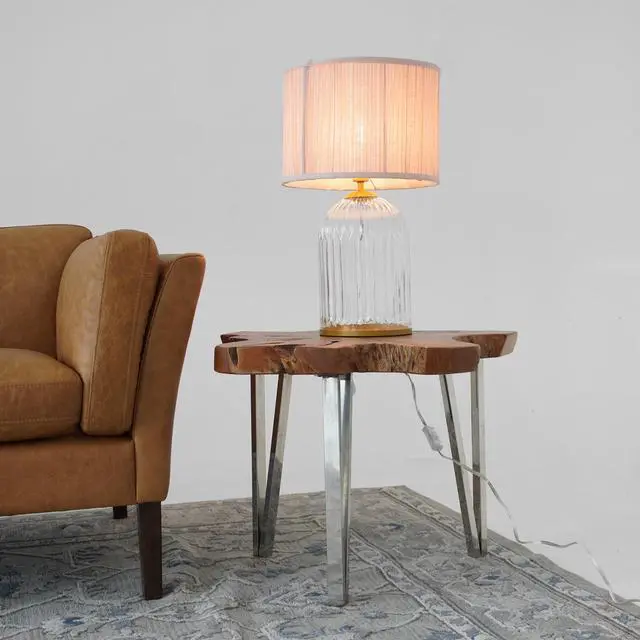 Alt view image 4 of 7 - Bedroom Table Lamp Nordic Home Creative Romantic Warm Solid Wood Study Room Eye Protection Desk Bedside Lamp Led Nebulis Table Lamp Gold - Clear and Pink 110-120V
