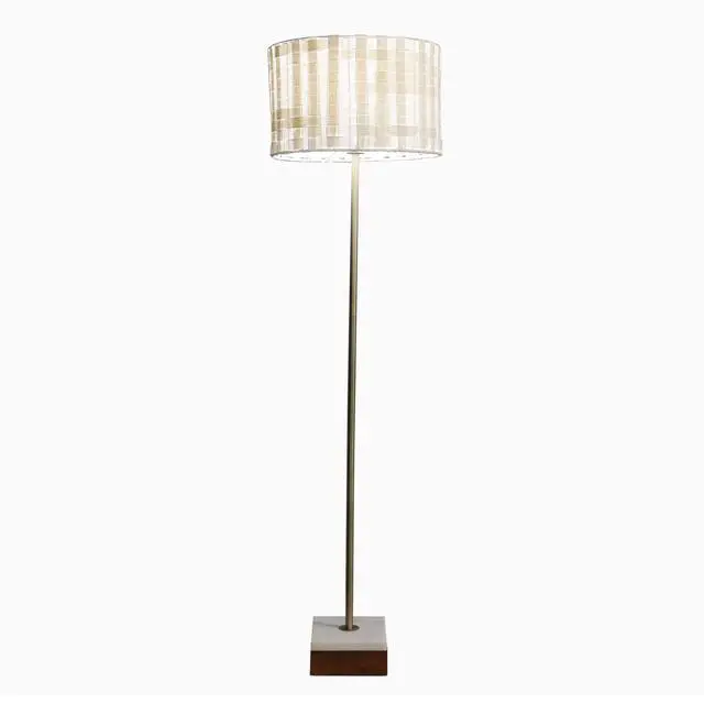 Main image of Minimalist Floor Lamp, Slim Standing Light with Neutral Shade for Contemporary Living Room & Bedroom Ambience Viora Marble Base Floor Lamp - Dark Brown and White 110V
