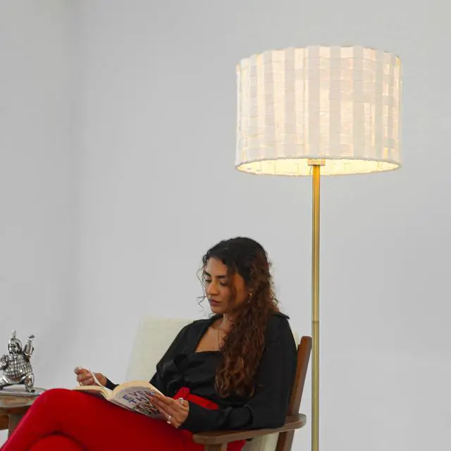 Alt view image 4 of 7 - Minimalist Floor Lamp, Slim Standing Light with Neutral Shade for Contemporary Living Room & Bedroom Ambience Viora Marble Base Floor Lamp - Dark Brown and White 110V