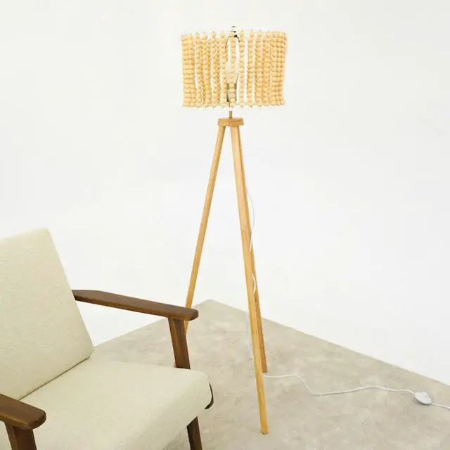 Alt view image 6 of 7 - Reading Floor Lamp, Standing Light for Living Room Chair, Bedside & Study Area, Brillo Three Legged Floor Lamp Natural 110V