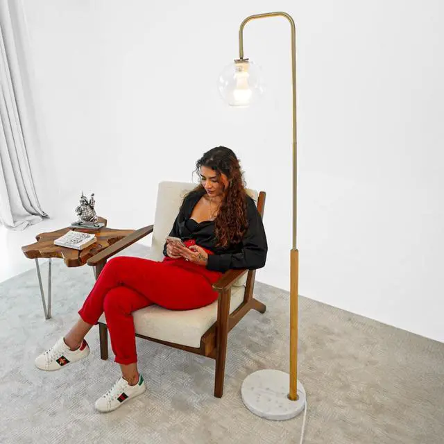 Alt view image 7 of 7 - Tall Corner Floor Lamp, Standing Light for Living Room, Bedroom & Office Space Illumination, Solaris White Lampshade Floor Lamp 110V
