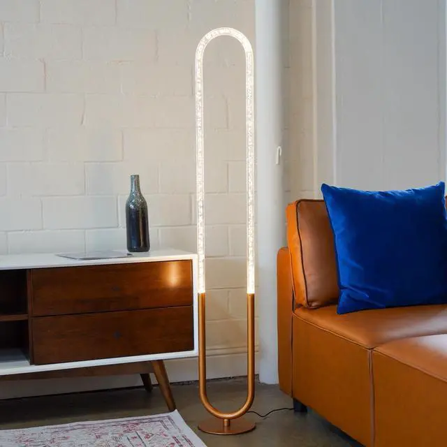 Alt view image 4 of 7 - Contemporary Floor Lamp, Led Standing Light for Living Room Centerpiece, Bedroom & Office Lighting, Zeon Led Floor Lamp Coarse Gold and Clear 110-120V