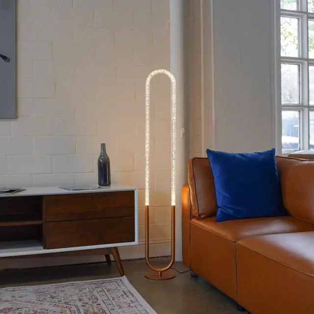 Alt view image 2 of 7 - Contemporary Floor Lamp, Led Standing Light for Living Room Centerpiece, Bedroom & Office Lighting, Zeon Led Floor Lamp Coarse Gold and Clear 110-120V