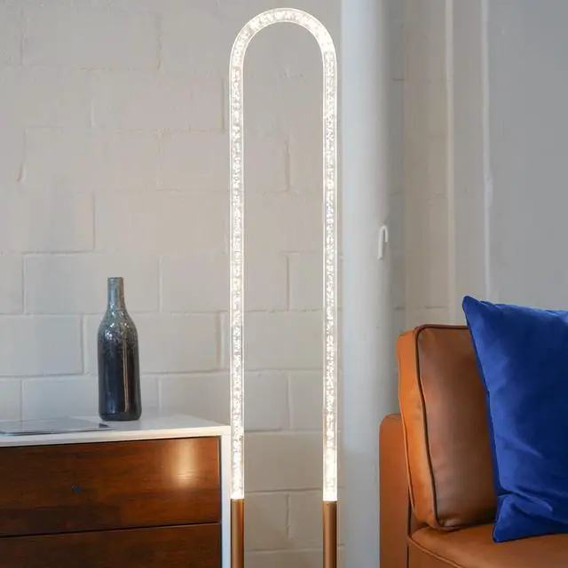 Alt view image 6 of 7 - Contemporary Floor Lamp, Led Standing Light for Living Room Centerpiece, Bedroom & Office Lighting, Zeon Led Floor Lamp Coarse Gold and Clear 110-120V
