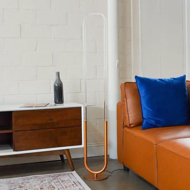 Alt view image 7 of 7 - Contemporary Floor Lamp, Led Standing Light for Living Room Centerpiece, Bedroom & Office Lighting, Zeon Led Floor Lamp Coarse Gold and Clear 110-120V