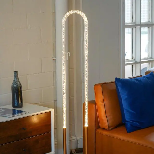 Alt view image 5 of 7 - Contemporary Floor Lamp, Led Standing Light for Living Room Centerpiece, Bedroom & Office Lighting, Zeon Led Floor Lamp Coarse Gold and Clear 110-120V