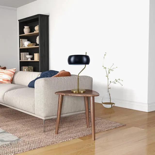 Alt view image 5 of 7 - Small Minimalist Wooden Table Lamp Dimmable Table Lamp Fast Delivery Small Bedside Lamps for Night Stands, Living Room, Office,Study Room, Flux Table Lamp - Black Outer - White inner 110~120V