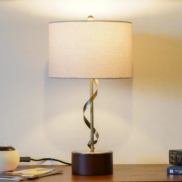 Alt view image 2 of 7 - Bedside Bedroom Nightstand Desk Lamp Bedroom Study Lamps Solid Wood Creative Lights Reading Living Room Table Lampsfoundry Twisted Metal Table Lamp 110V