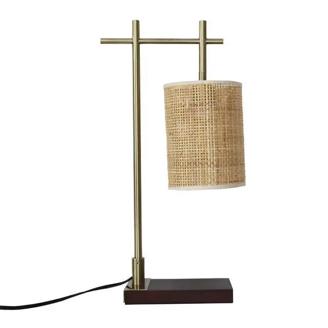 Alt view image 7 of 7 - Bedroom Table Lamp Nordic Home Creative Romantic Warm Study Room Desk Bedside Lamp, Moonstone Bamboo Lampshade Table Lamp - Dark Brown - Bronze 110V