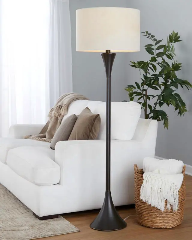 Alt view image 3 of 7 - 65" Contemporary Metal Floor Lamp in Oil Rubbed Bronze with Natural Linen Shade