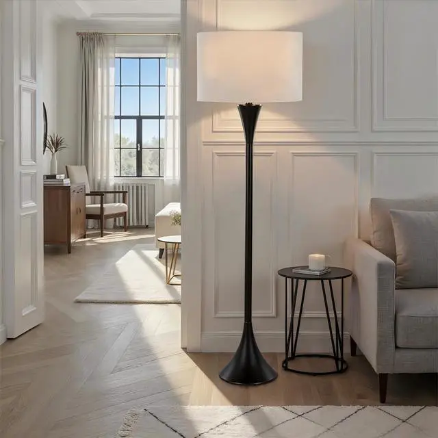 Alt view image 2 of 7 - 65" Contemporary Metal Floor Lamp in Oil Rubbed Bronze with Natural Linen Shade