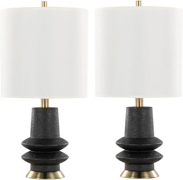 Main image of Lloyd 26" Contemporary Polyresin Table Lamp in Sanded Matte Black Polyresin, Modern Brass and White Linen Shade From Grandview Gallery - Set Of 2