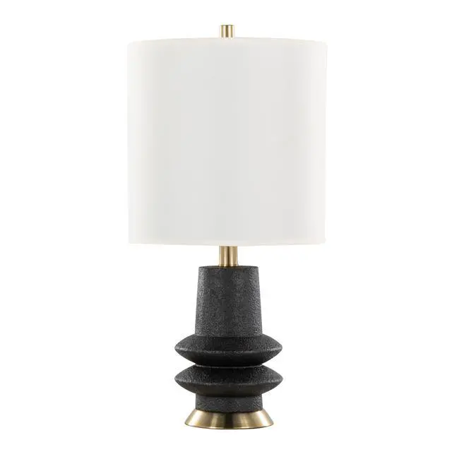 Alt view image 2 of 5 - Lloyd 26" Contemporary Polyresin Table Lamp in Sanded Matte Black Polyresin, Modern Brass and White Linen Shade From Grandview Gallery - Set Of 2