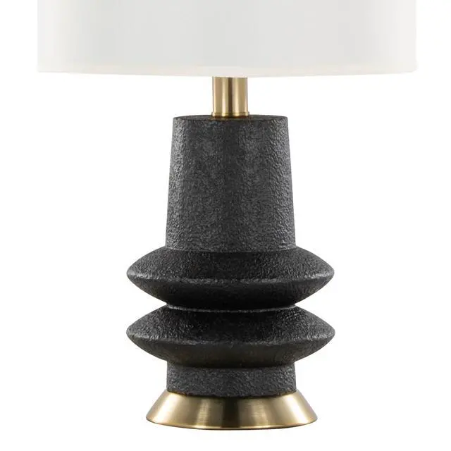 Alt view image 4 of 5 - Lloyd 26" Contemporary Polyresin Table Lamp in Sanded Matte Black Polyresin, Modern Brass and White Linen Shade From Grandview Gallery - Set Of 2