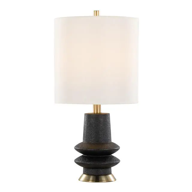 Alt view image 3 of 5 - Lloyd 26" Contemporary Polyresin Table Lamp in Sanded Matte Black Polyresin, Modern Brass and White Linen Shade From Grandview Gallery - Set Of 2
