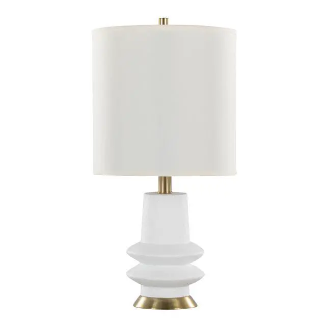 Alt view image 2 of 5 - Lloyd 26" Contemporary Polyresin Table Lamp in Sanded Matte White Polyresin, Modern Brass and White Linen Shade From Grandview Gallery - Set Of 2