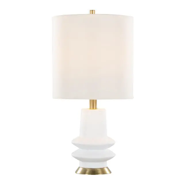 Alt view image 3 of 5 - Lloyd 26" Contemporary Polyresin Table Lamp in Sanded Matte White Polyresin, Modern Brass and White Linen Shade From Grandview Gallery - Set Of 2
