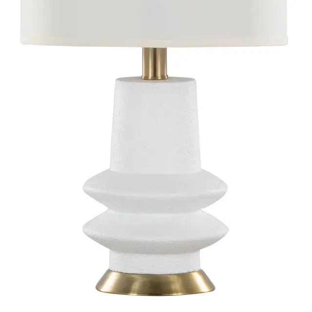 Alt view image 4 of 5 - Lloyd 26" Contemporary Polyresin Table Lamp in Sanded Matte White Polyresin, Modern Brass and White Linen Shade From Grandview Gallery - Set Of 2