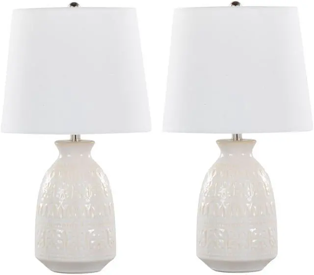 Main image of Claudia 20" Contemporary Ceramic Accent Lamp in Off-White Ceramic, Polished Nickel Accents and White Linen Shade From Grandview Gallery - Set Of 2