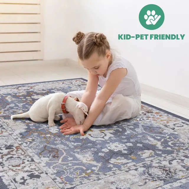 Alt view image 6 of 7 - Collection 90*63 inch Blue / Traditional Area Rug