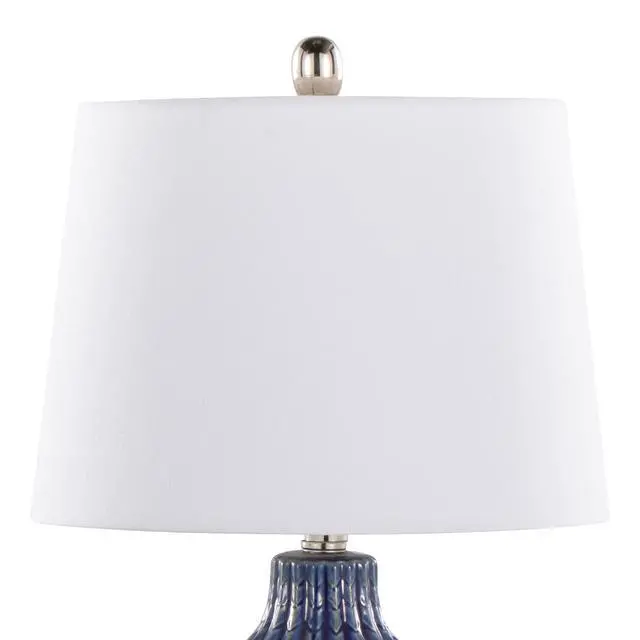 Alt view image 4 of 5 - Rockwell 23" Contemporary Ceramic Table Lamp in Dark Blue Ceramic, Polished Nickel and White Linen Shade From Grandview Gallery - Set Of 2