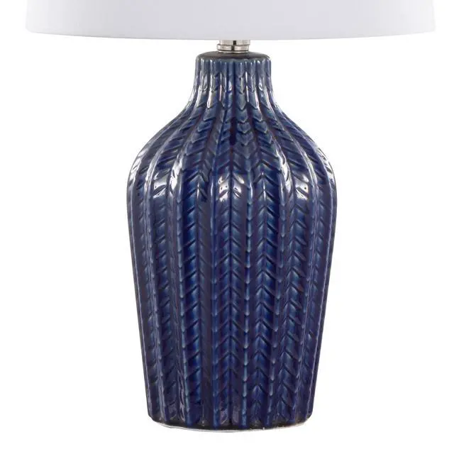 Alt view image 5 of 5 - Rockwell 23" Contemporary Ceramic Table Lamp in Dark Blue Ceramic, Polished Nickel and White Linen Shade From Grandview Gallery - Set Of 2