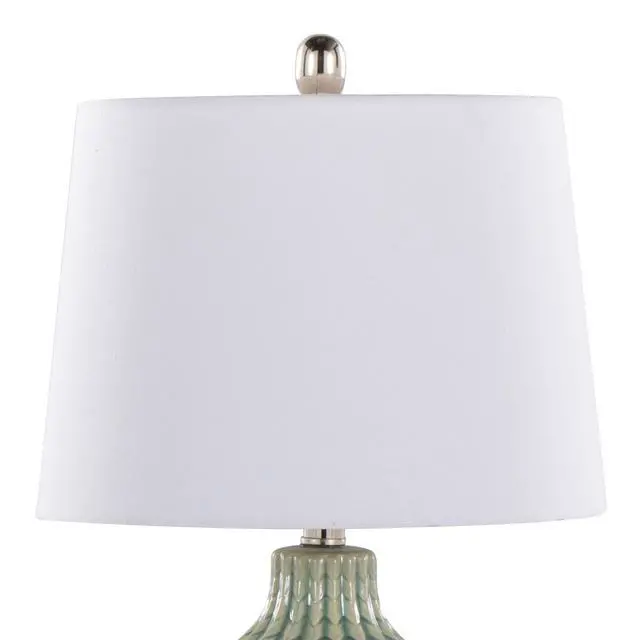 Alt view image 4 of 5 - Rockwell 23" Contemporary Ceramic Table Lamp in Sage Crackle Ceramic, Polished Nickel and White Linen Shade From Grandview Gallery - Set Of 2