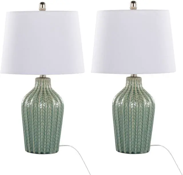 Main image of Rockwell 23" Contemporary Ceramic Table Lamp in Sage Crackle Ceramic, Polished Nickel and White Linen Shade From Grandview Gallery - Set Of 2