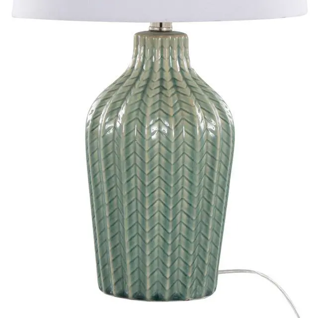 Alt view image 5 of 5 - Rockwell 23" Contemporary Ceramic Table Lamp in Sage Crackle Ceramic, Polished Nickel and White Linen Shade From Grandview Gallery - Set Of 2