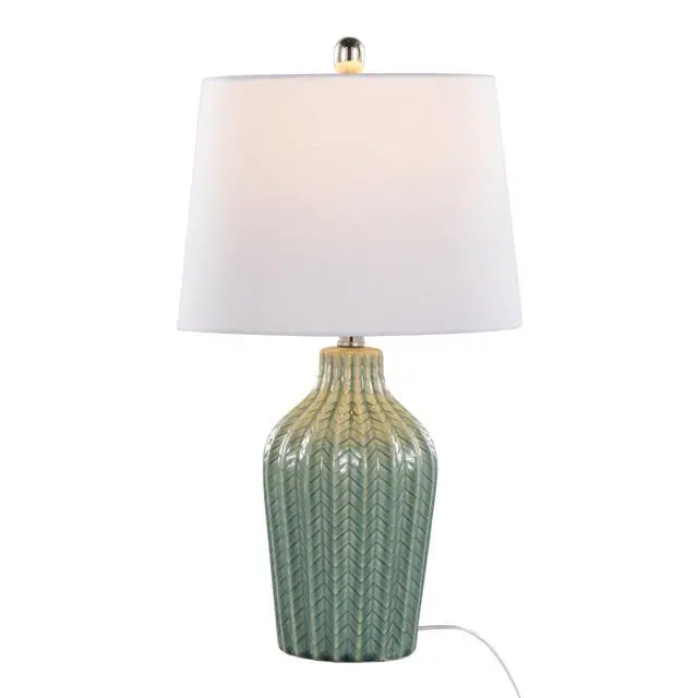 Alt view image 3 of 5 - Rockwell 23" Contemporary Ceramic Table Lamp in Sage Crackle Ceramic, Polished Nickel and White Linen Shade From Grandview Gallery - Set Of 2