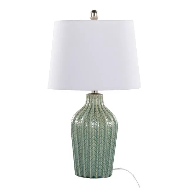 Alt view image 2 of 5 - Rockwell 23" Contemporary Ceramic Table Lamp in Sage Crackle Ceramic, Polished Nickel and White Linen Shade From Grandview Gallery - Set Of 2