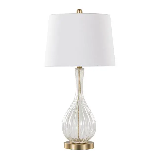 Alt view image 4 of 7 - Jenny 27" Contemporary Glass Table Lamp in Clear Crackle Glass, Gold Metal and White Linen Shade From Grandview Gallery - Set Of 2