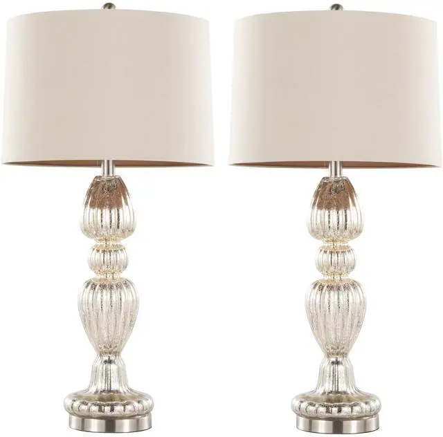 Main image of Spade 30" Contemporary Glass Table Lamp in Mercury Glass, Brushed Nickel and Natural Linen Shade From Grandview Gallery - Set Of 2