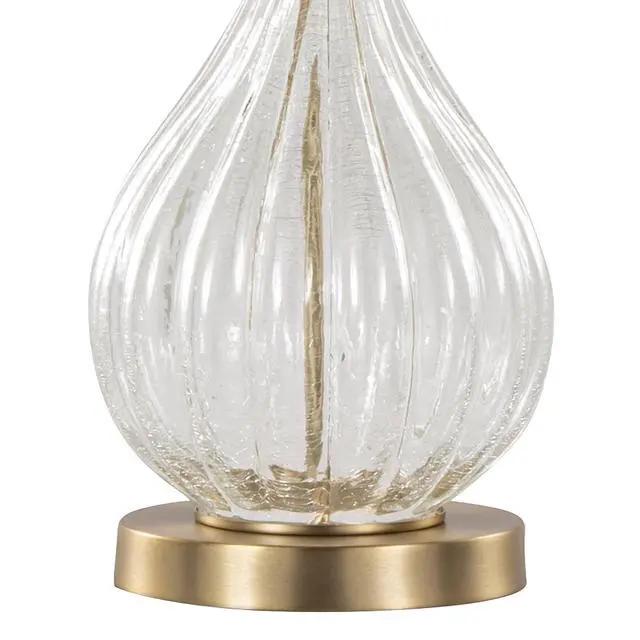Alt view image 7 of 7 - Jenny 27" Contemporary Glass Table Lamp in Clear Crackle Glass, Gold Metal and White Linen Shade From Grandview Gallery - Set Of 2