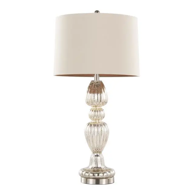 Alt view image 2 of 5 - Spade 30" Contemporary Glass Table Lamp in Mercury Glass, Brushed Nickel and Natural Linen Shade From Grandview Gallery - Set Of 2
